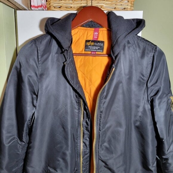 Alpha Industries MA-1 natus long bomber flight hooded jacket black XS - Picture 2 of 12